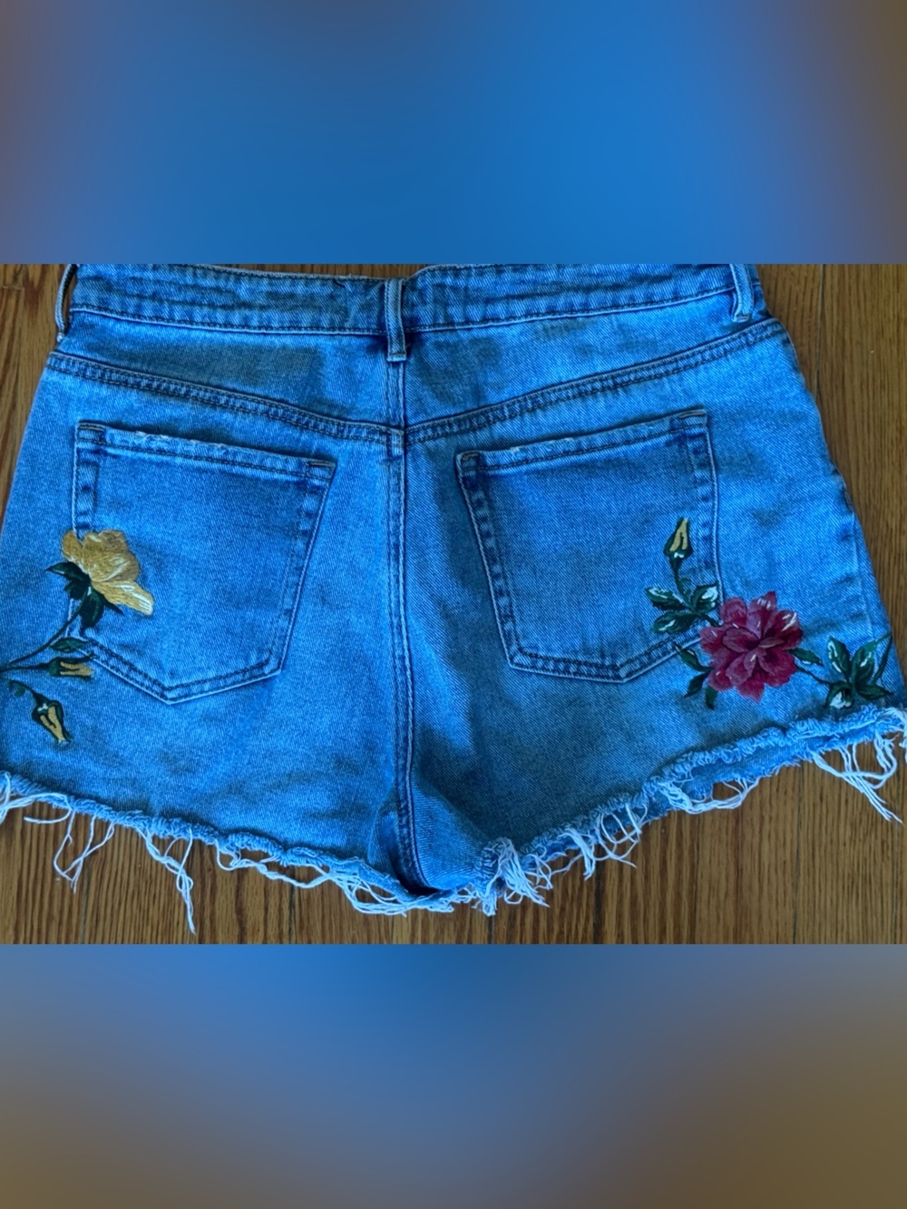 Pacsun Denim Embroidered Frayed Hem Women's Shorts - Blue Size 30 - Picture 2 of 4